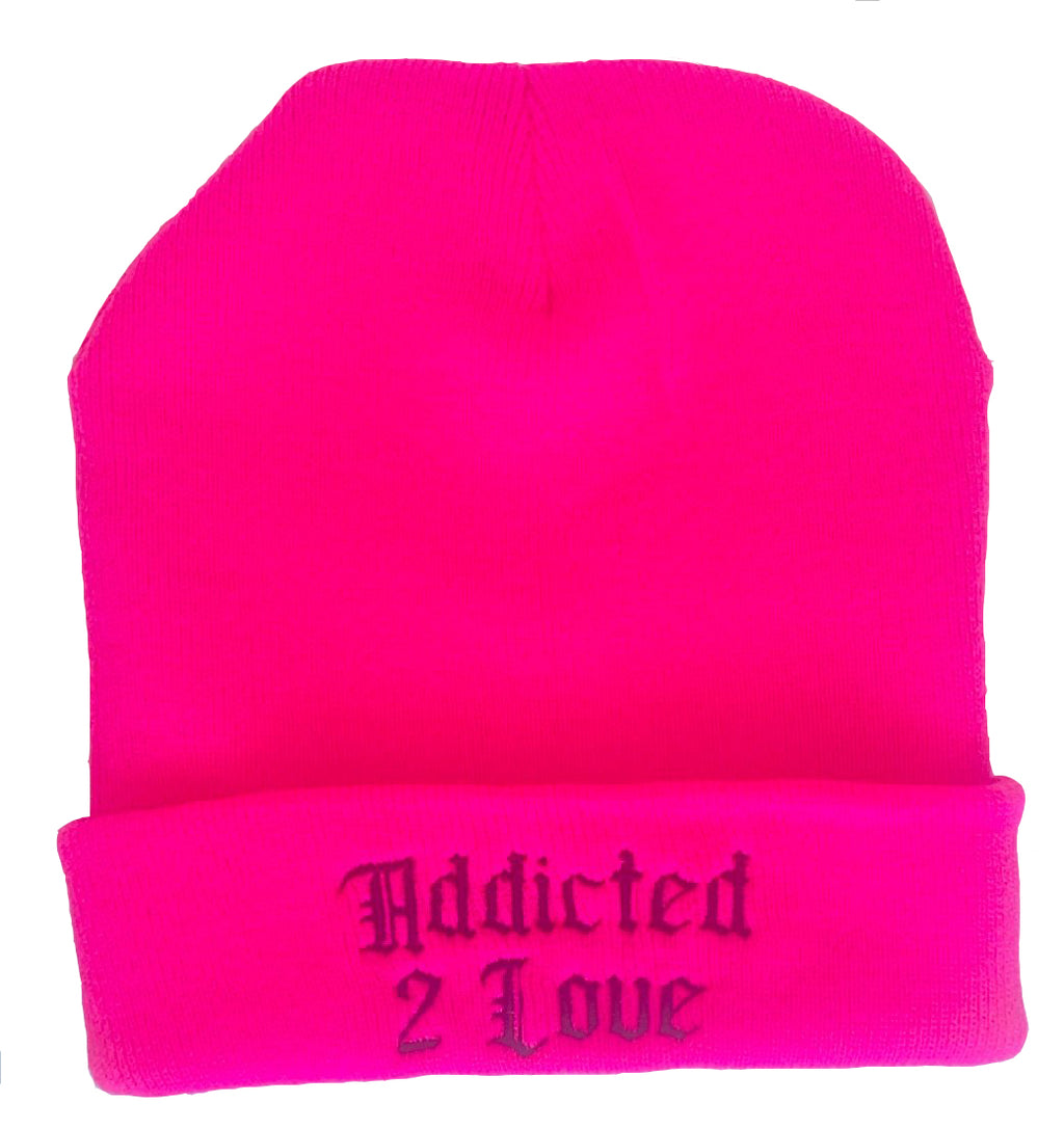 "Addicted 2 Love" Pink Embroidered Unisex Beanie